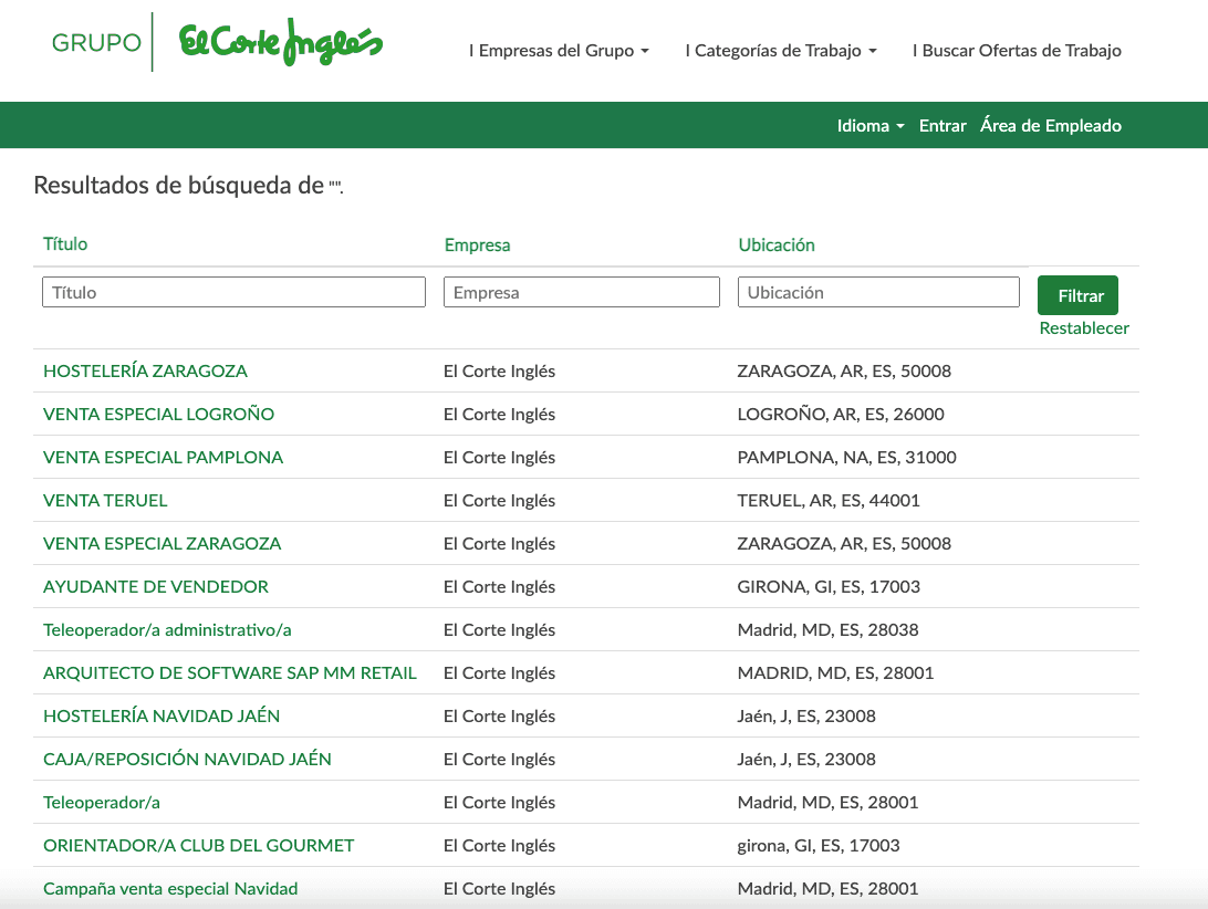 Ofertas laborales en El Corte Inglés